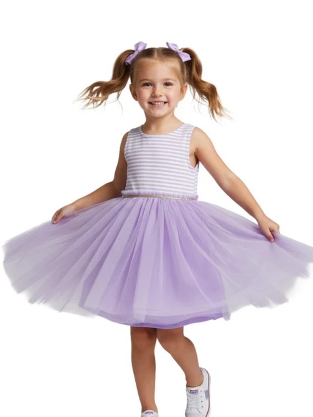 Boden Lavender Tulle Striped Bodice Dress